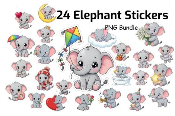 24 Elephant Stickers PNG Bundle Kawaii: A Creative Resource for Design Enthusiasts