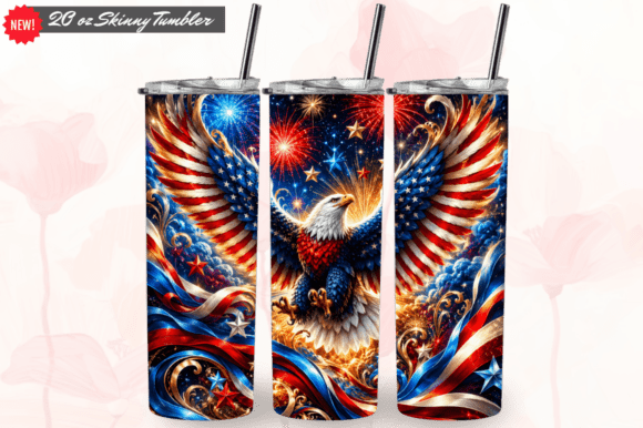 4th of July Eagle 20oz Tumbler Wrap PNG