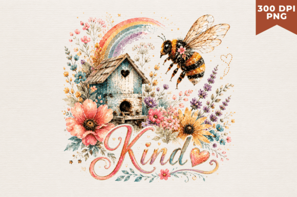 Bee Kind House Rainbow Bee PNG Design