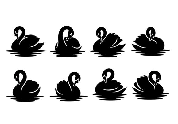 Black Swan Silhouette Clipart Set