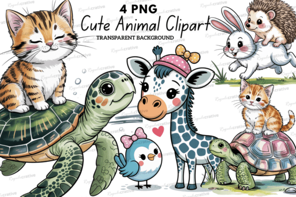 Cute Animal Clipart PNG, Elephant Giraffe