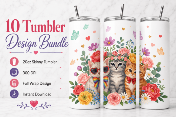Cute Cat Tumbler Bundle PNG: A Versatile Digital Asset for Creators and Small Businesses