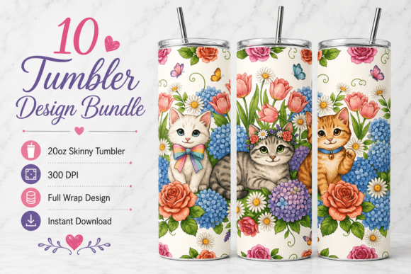 Cute Cats Tumbler Wrap Design