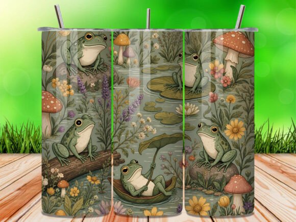 Cute Cottagecore Frog Pond Tumbler Wrap