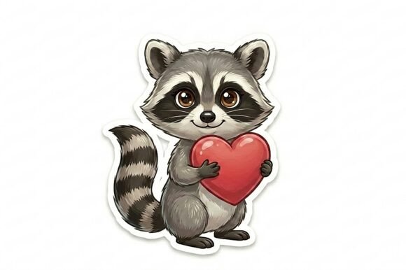 Cute Raccoon Holding Heart PNG