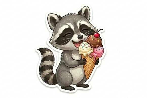 Cute Raccoon Ice Cream PNG