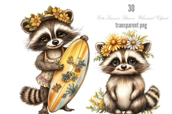 Cute Summer Raccoon Whimsical Clipart: A Versatile Design for Every Project