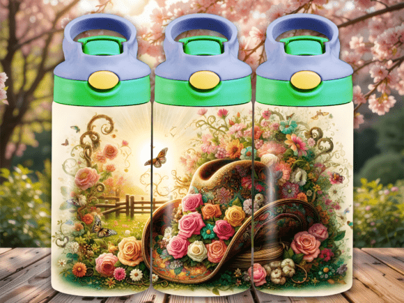 Floral Cowgirl Hat Garden Kids Tumbler