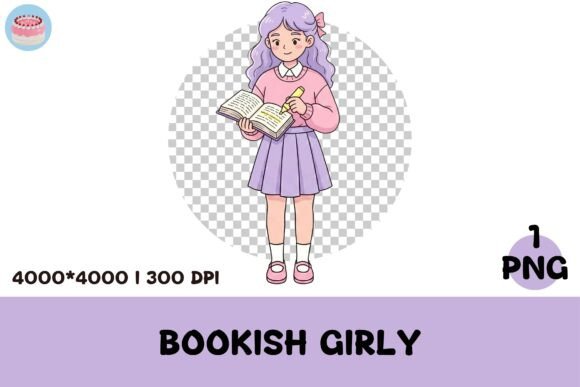 Girl Highlighting Book Clipart PNG: A Versatile Visual Asset for Literacy and Learning Environments
