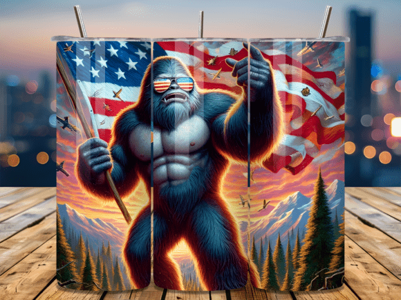 Patriotic Bigfoot Flag Tumbler Wrap