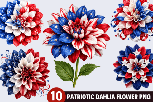 Patriotic Dahlia Flower PNG Bundle
