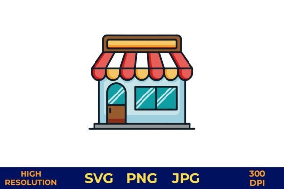 Small Shop Vector with Striped Awning