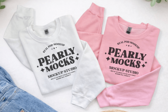 Transform Your Designs with Gildan 18000 White and Light Pink Mockup