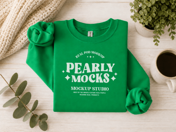 Transform Your Designs with the Gildan 18000 Irish Green Folded Mockup