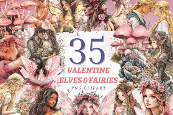 Valentine Elves and Fairies PNG Bundle