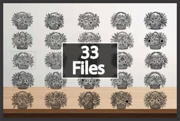 Vintage Flower Basket Clipart Set